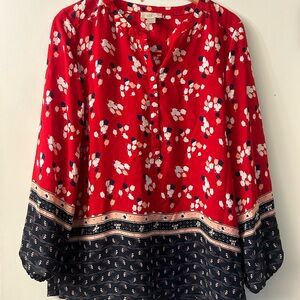 LOFT Red and Black Floral Blouse